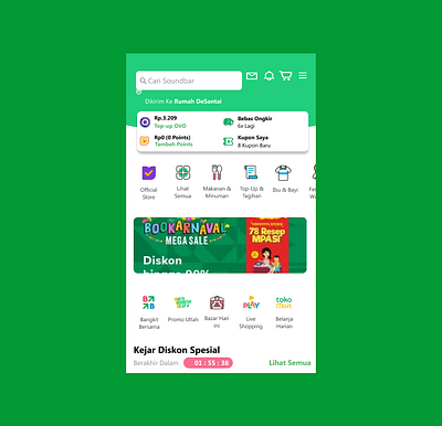 Home Tokopedia app branding home inspiration logo news shop tokopedia ui