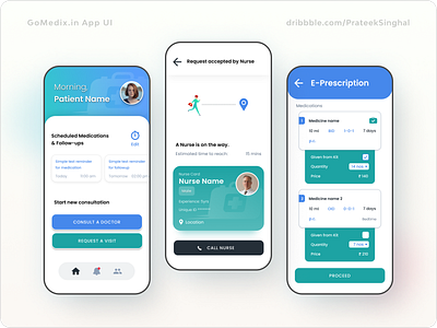 GoMedix - MedTech App UI & UX Design app design designer doctor gomedix med medical mobile modern nurse prateek service tech uber ui ui ux ux