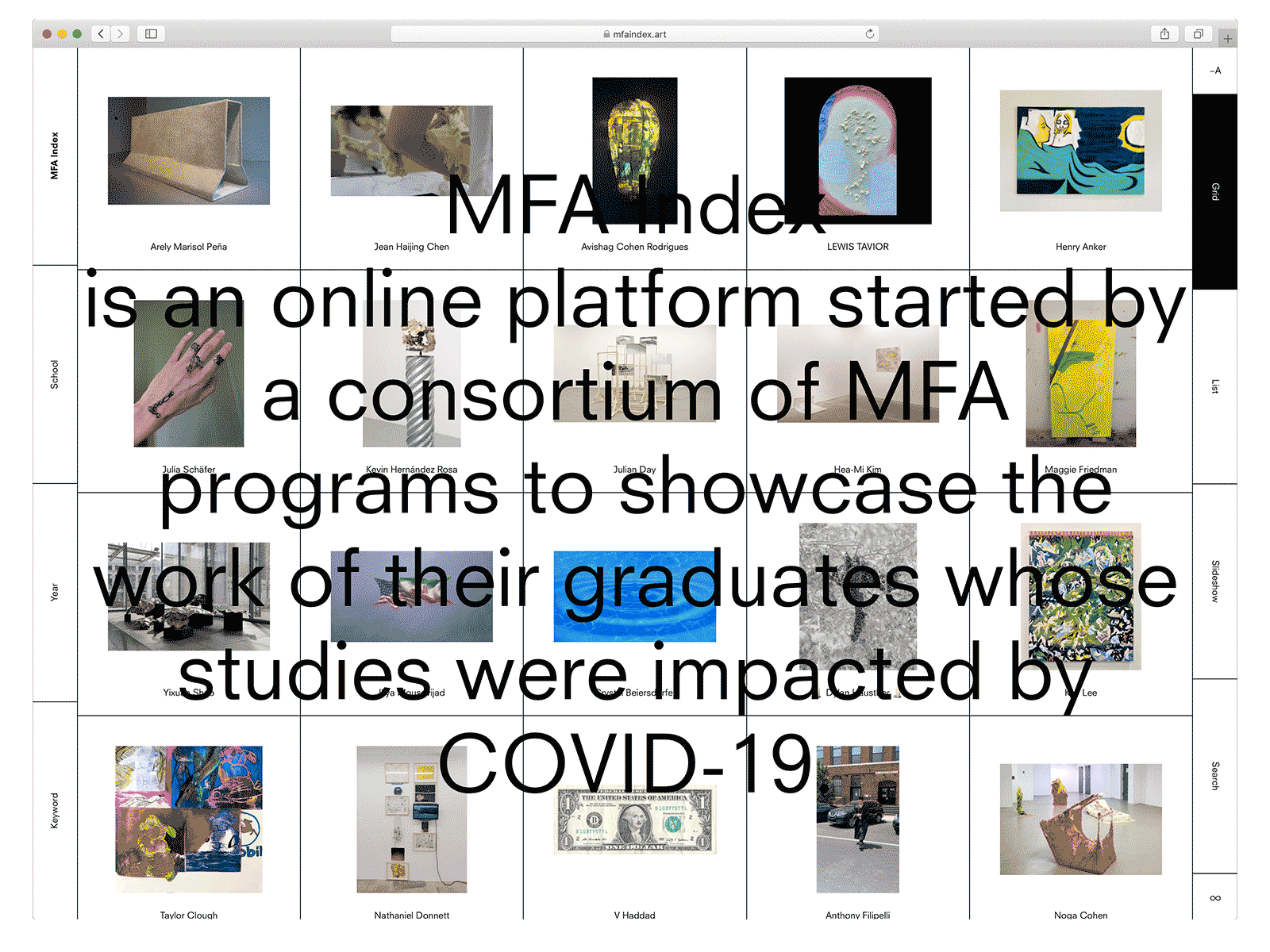 Website: MFA Index interaction design online exhibitions platform ui ux web design websites