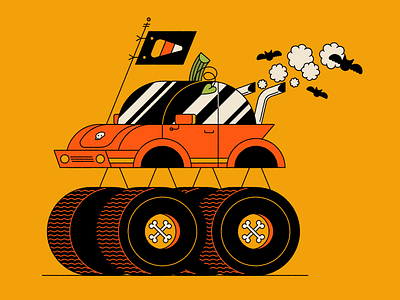 Vectober 31: Ascent candy corn car drive halloween illustration lifted monster truck skull volkswagen