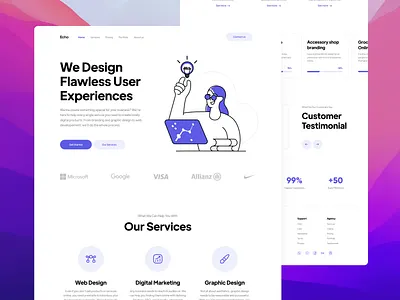 Echo Creative Agency agency creative agency echo echo design echodesign flat home page landing page minimal projects services testimonials web design webdesign