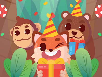 Birthday in Forrest animal birthday character cute illustration