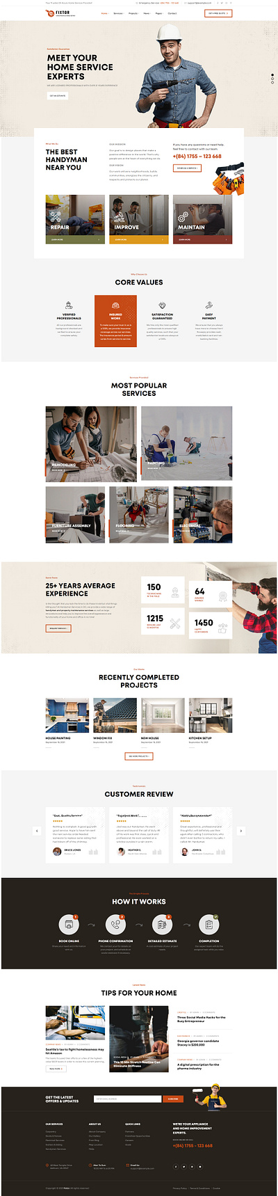 Fixtor - Handyman & Home Repair WordPress Theme architecture building business construction constructor contractor corporate electricaian engineering fixtor handicrafted handyman home repairs industry maintenance opal wp painter plumber renovation wordpress theme