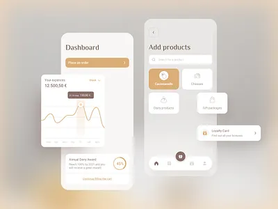 Sales and Statistics - Dairy App cards cart categories cheese cheese factory dairy dashboard ecommerce expenses factory graphs mustard sales sales app statistics trend trends ui