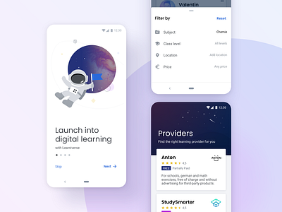Digital Learning App android app app design branding cards design filters illustration ios learning logos mobile onboarding space stepper tutoring ui ux
