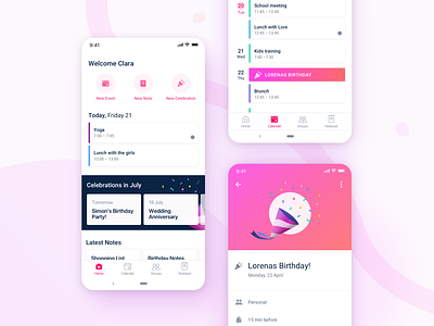 Calendar app android app app design calendar celebration dashboard events family illustration ios mobile ui