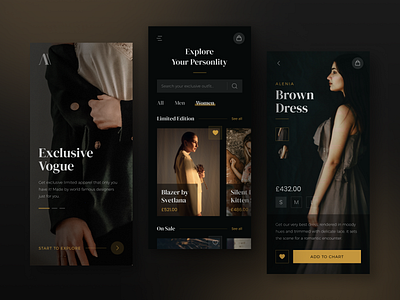 Exclusive Fashion Mobile App app app design apparel clothing ecommerce fashion fashion store luxury minimalist mobile mobile app mobile design outfit store app ui uiux ux