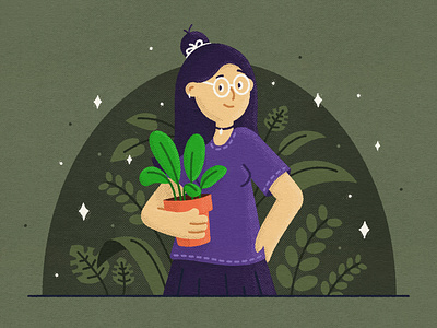 Girl with plants - DTIYS rebound 2d brush character dots drawing dtiys girl illustration illustrations illustrator lady olive plants posture practice purple shading texture tones