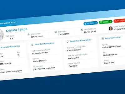 Student Profile Page UI blue clean dailyui school school ui student profile ui user profile web design white