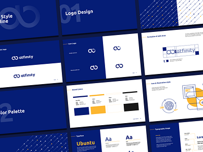 Brand identity for atfinity blue brand identity kit branding businesscard corporate identity digital product identity infinity infinity sign logo design navy navy and white navy and yellow stationery stationery design