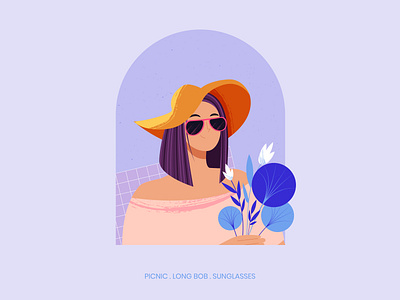 Picnic challenge character character design digital art digital illustration flowers girl character hat nature picnic texture vector vector illustration