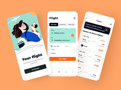 Traveling App - Mobile App app arounda booking clouds design system dog flat flight graphic design illustration interface plane puppy tickets travel traveling trip ui ux