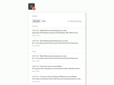 Notes Notifications - Rebound! dashboard internal notes popup ui ux web app