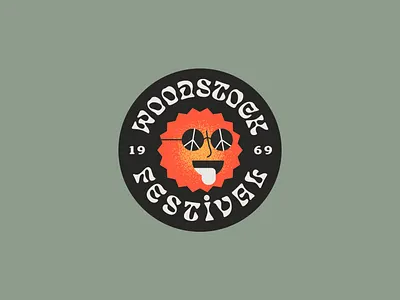 Woodstock badge for WeWander apparel badge branding character design festival font illustration illustrator label lockup logo peace sixties sun type typography vector woodstock