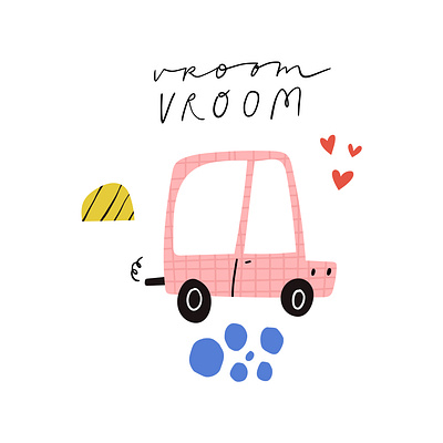 Vroom car card children cute design drawing illustration kids lettering modern scandinavian trendy typography vector