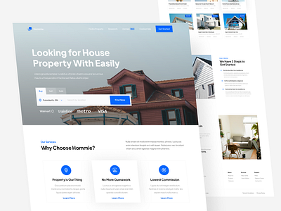 Hommie - Real Estate Landingpage branding clean design flat house landing page property property landing page real estate services simple ui ux website