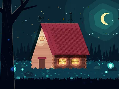 Roof aftereffects animación animation design flat forest house illustration illustrator moon roof