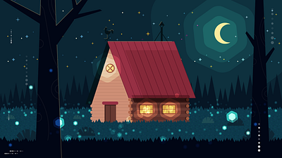 Roof aftereffects animación animation design flat forest house illustration illustrator moon roof
