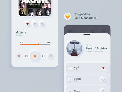 Neomorphism music player design product design sketch ui