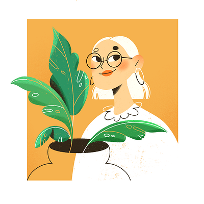 GIRL WITH PLANTS art illustration design artists drawing face girl graphic green hair illustration monstera plants procreate shorthair yellow