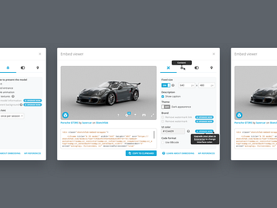 Embed popup for 3D model viewer 3d embed modal popup sketchfab ui ux viewer