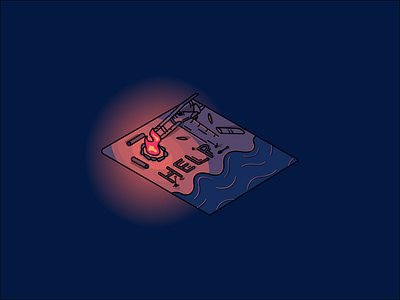 island wreckage (plotober 5) 3d 90s cartoon beach campfire design fire illustration lot night plane plane crash plot sunset