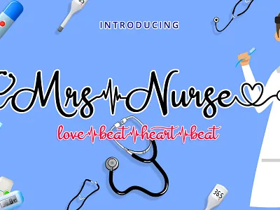 Mrs Nurse - Medical Stethoscope Font Script cute font display font doctor font font fonts handwriting handwritten health font medical font nurse font playful font script script font