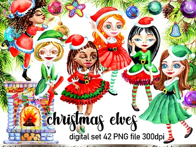 Christmas Elves Clipart christmas elf christmas elves christmas tree decorations png digital elves illustration fir branches fireplace christmas merry christmas new years pine branches png png scrapbooking clipart watercolor clipart watercolor png watercolors