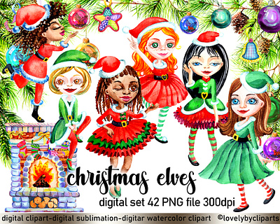 Christmas Elves Clipart christmas elf christmas elves christmas tree decorations png digital elves illustration fir branches fireplace christmas merry christmas new years pine branches png png scrapbooking clipart watercolor clipart watercolor png watercolors