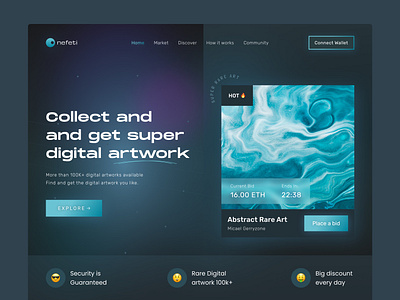 NFT Header Web art clean darkmode design graphic design header interface landingpage ui uidesign uiux ux uxdesign