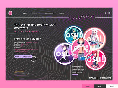 Osu Game Play Redesign Landing Page UI circle color palette design fun illustration landing page new osu osu game play playful ui uiux website