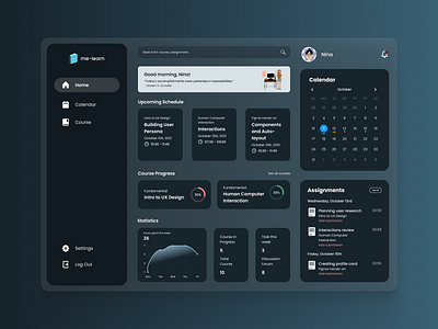 E-learning Dashboard app dark mode dark theme dashboard design elearning ui uidesign web