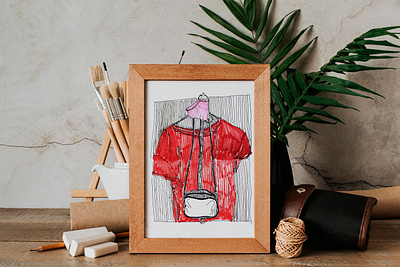 Hand drawn sketch with T-shirt, bags and mask art artdrawing artwork bag design drawing fineart frame illustration line poster print sketch tshirt uniqueart