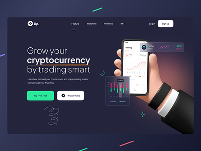 Crypto - Website hero 3d 3d illustration branding crypto wallet cryptocurrency dark interface design finance graphic design hero website exploration illustration landing page mobile app design nft site ui ux vector web website