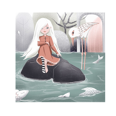 Witch River artwork beauty birds character cute design digital fairytale fishes forest illustration little girl magic nature river witch