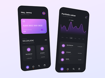 Banking App - Mobile Design 2021 2021 design 2021 trend alphadesign app bank banking app branking clean dark design designs illustration julius branding logo modern online banking trends trendy ui