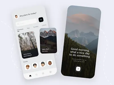 Travel App - Mobile Design Concept 2021 2021 design 2021 trend alphadesign clean design designs experience hiking illustration julius branding logo modern nature travel traveling trends ui uiux winter