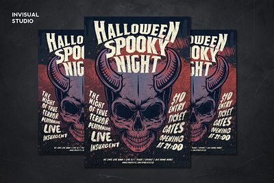 Skull Head Halloween - Flyer Template catalog clean design flyer minimal ghost halloween halloween flyer halloween poster head horror illustration indesign magazine night october poster flyer print printable skull template