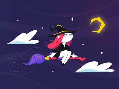 Witch characterdesign halloween illustration moon night stars witch