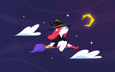 Witch characterdesign halloween illustration moon night stars witch