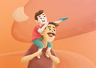 Father's day 2d 3d artwork character colorful design father fly illustration kid lanscape paper plane son texture