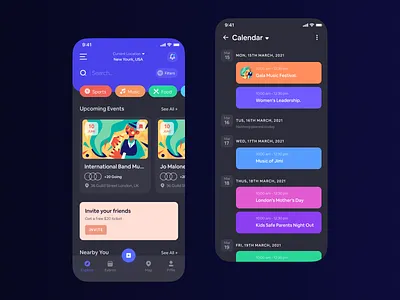 Event Finder App app design booking concert dark event event app ticket booking ui