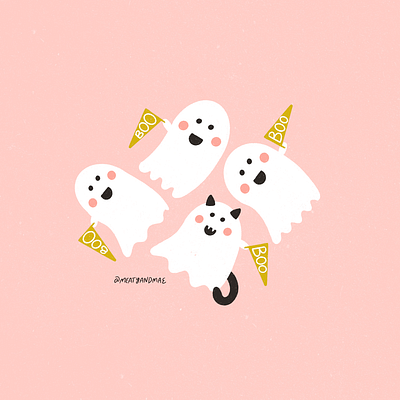 Part of the gang boo cat ghost cat illustration ghost ghost illustration halloween halloween illustration pink white