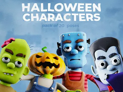 Halloween Characters Pack 3d 3d animation 3d art 3d illustration app celebration character costume creator cute design halloween holiday illustration mockup monster pumpkin spooky vampire witch