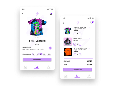 DailyUI - #58 Shopping Cart app bag cart fashion screen shopping t shirt ui