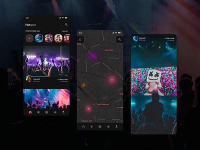 HotSpot - Find popular places near you clubs concerts dance hot map mapapp music places posts socialmedia socialmediaapp ui