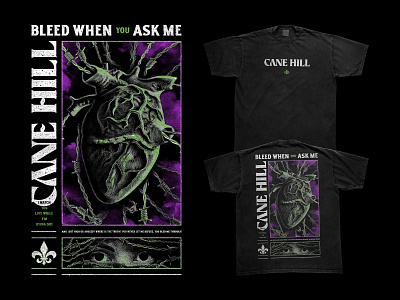 BLEED WHEN YOU ASK ME barbed wire death depression fleur de lis green heart merch design metal metalcore purple suffering texture typography