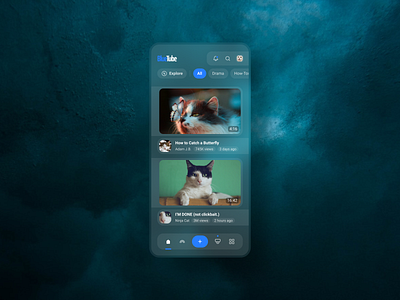 BlueTube UI (What if YouTube Was Blue and Deep?) accessibility app application cat creative design exploration mobile new player stream streaming trend ui user experience user interface ux video