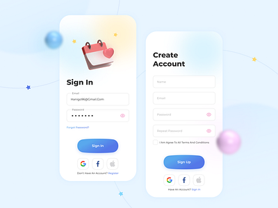 Mobile sign up + sign in 3d design login mobile pastil register signin signup ui