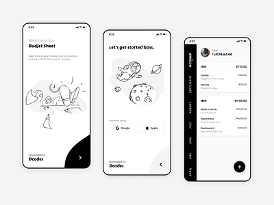 Budjet Sheet - Money management app app design black black and white black white branding dark design figma illustration introduction introduction screen login page minimal mockup ui ux